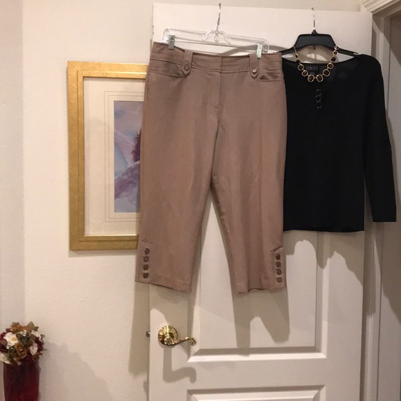 Comfy Tan Color Larry Levine Capris - Picture 1 of 6